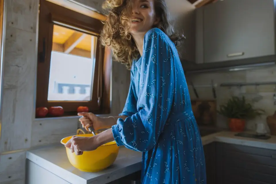 Dog owner preparing a meal